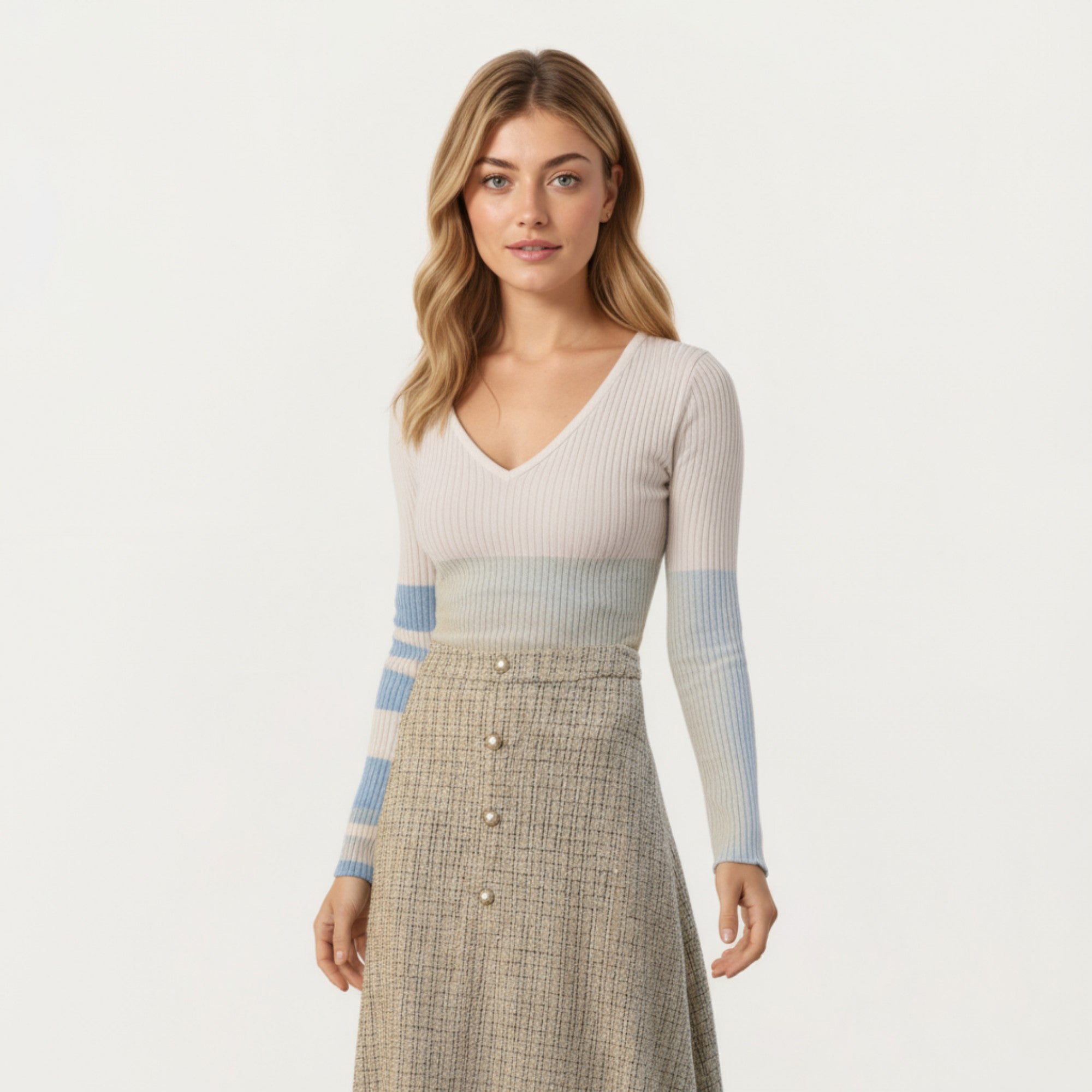Anna-Kaci Women¡¯s Textured A-Line Midi Skirt with Soft Woven Feel, Front Pearl Button Accents and Smooth Flowing Silhouette