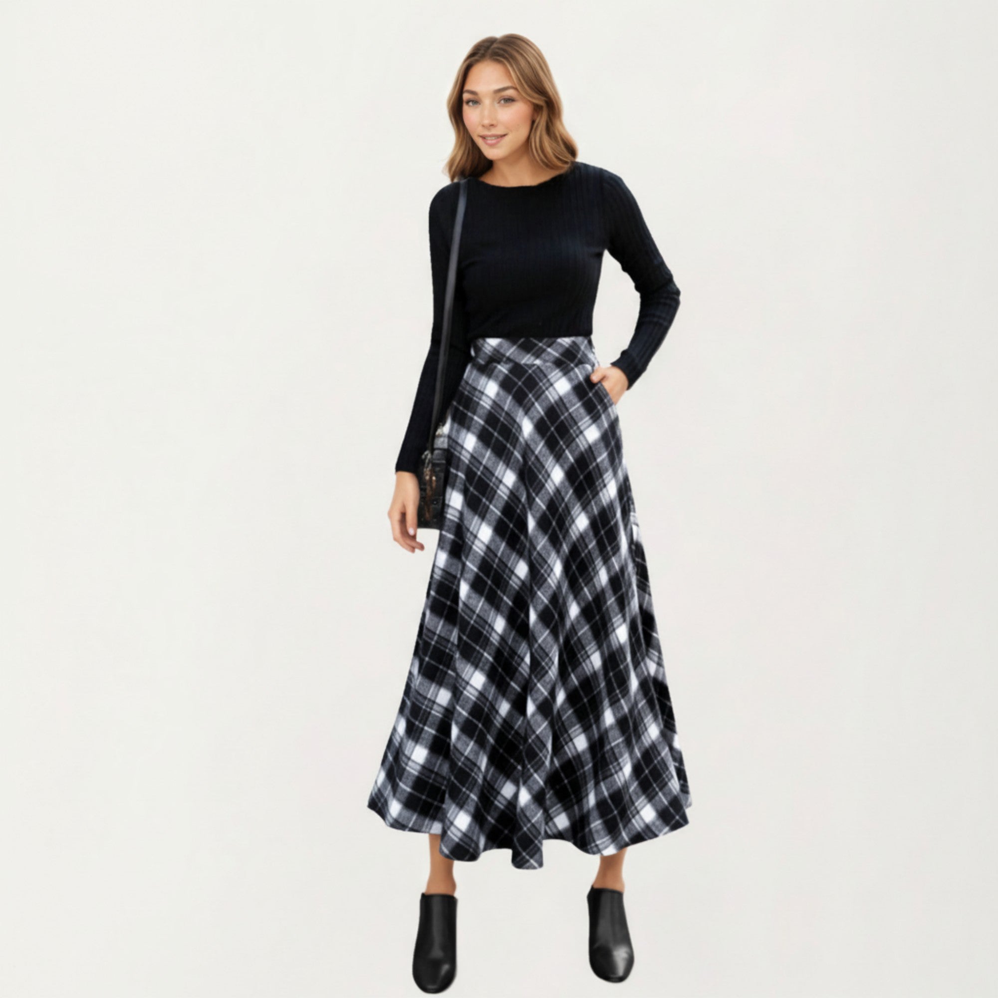 Anna-Kaci Women¡¯s Plaid Maxi Skirt with Soft Flowing Drape, Flattering A-Line Silhouette, and Comfortable Stretch Waistband Detail