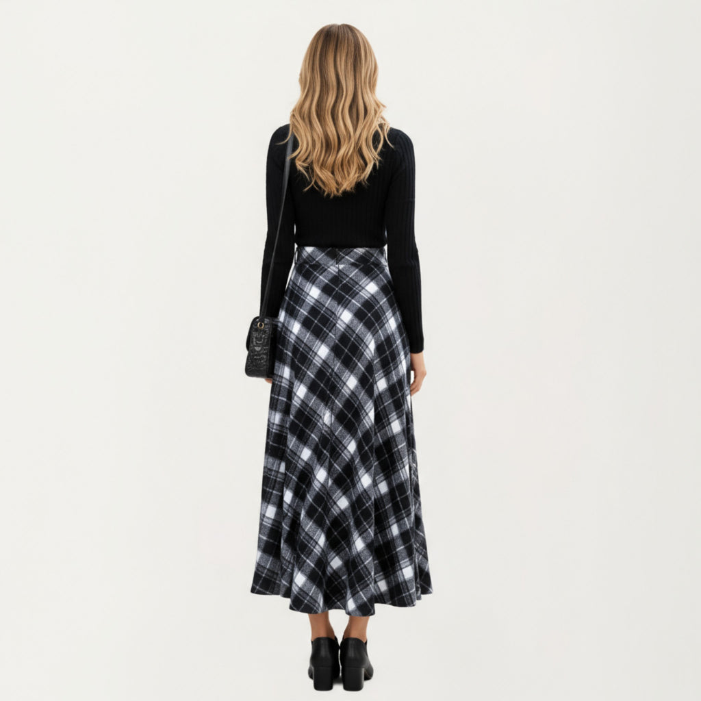 Anna-Kaci Women¡¯s Plaid Maxi Skirt with Soft Flowing Drape, Flattering A-Line Silhouette, and Comfortable Stretch Waistband Detail