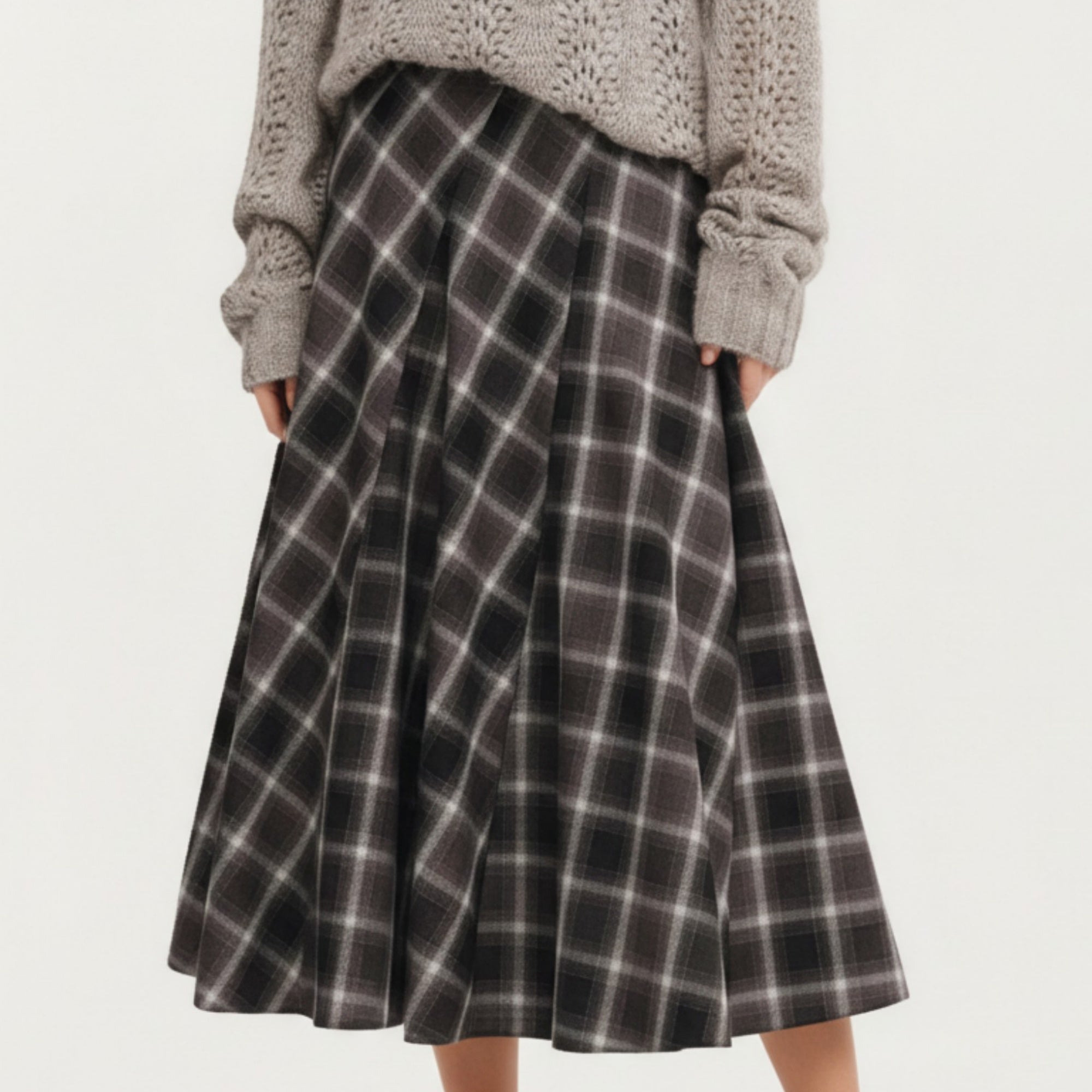 Anna-Kaci Women¡¯s Plaid Midi Skirt with Soft Full-Length A-Line Silhouette and Gentle Pleated Movement for a Flattering Everyday Shape
