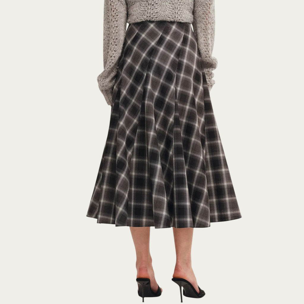 Anna-Kaci Women¡¯s Plaid Midi Skirt with Soft Full-Length A-Line Silhouette and Gentle Pleated Movement for a Flattering Everyday Shape