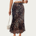 Anna-Kaci Women's Leopard Print Mid-Length A-Line Skirt with Satin-Like Texture and a Soft Flowing Draped Silhouette