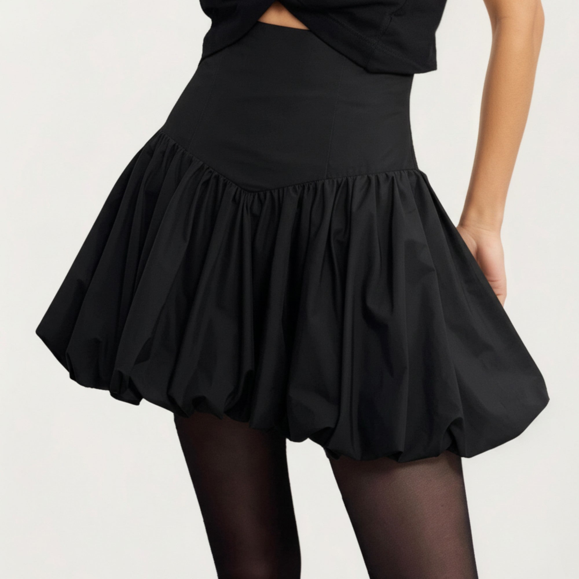 Anna-Kaci Women's High Waist Bubble Mini Skirt with Voluminous Gathered Silhouette and Soft Structured Fabric