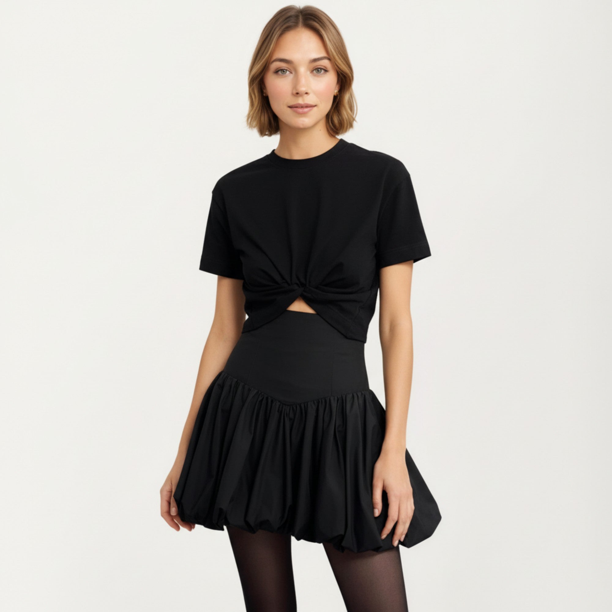 Anna-Kaci Women's High Waist Bubble Mini Skirt with Voluminous Gathered Silhouette and Soft Structured Fabric