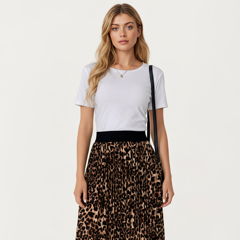 Anna-Kaci Women¡¯s Leopard Print Midi Skirt with Soft Flowing Pleated Texture and Comfortable Stretch Waistband for Effortless Movement