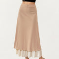Anna-Kaci Women¡¯s Layered Midi Skirt with Smooth Satin Finish Soft Flowing Silhouette and Elegant Dual-Layer Hem Detail