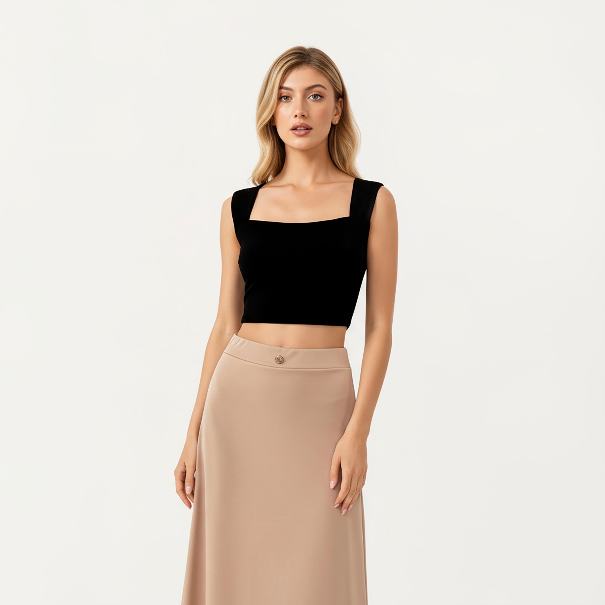 Anna-Kaci Women¡¯s Layered Midi Skirt with Smooth Satin Finish Soft Flowing Silhouette and Elegant Dual-Layer Hem Detail
