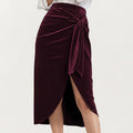 Anna-Kaci Women's Velvet Wrap Midi Skirt with Soft Draped Texture Elegant Side Tie Detail and Flattering Overlap Front Silhouette