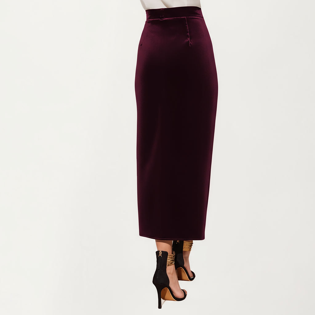Anna-Kaci Women's Velvet Wrap Midi Skirt with Soft Draped Texture Elegant Side Tie Detail and Flattering Overlap Front Silhouette