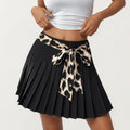 Anna-Kaci Women¡¯s Pleated Skirt with Leopard Print Waist Tie, Smooth Structured Panels and Soft Flexible Fabric for a Flattering Flowing Shape
