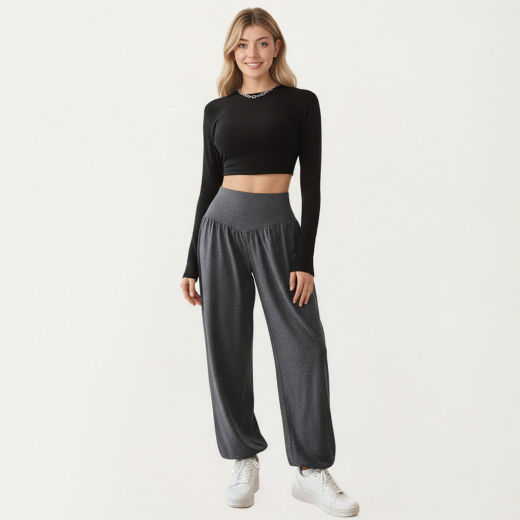 Anna-Kaci Women¡¯s High Waist Wide Leg Lounge Pants with Soft Stretch Fabric Flowing Relaxed Silhouette and Gathered Waistline Detail