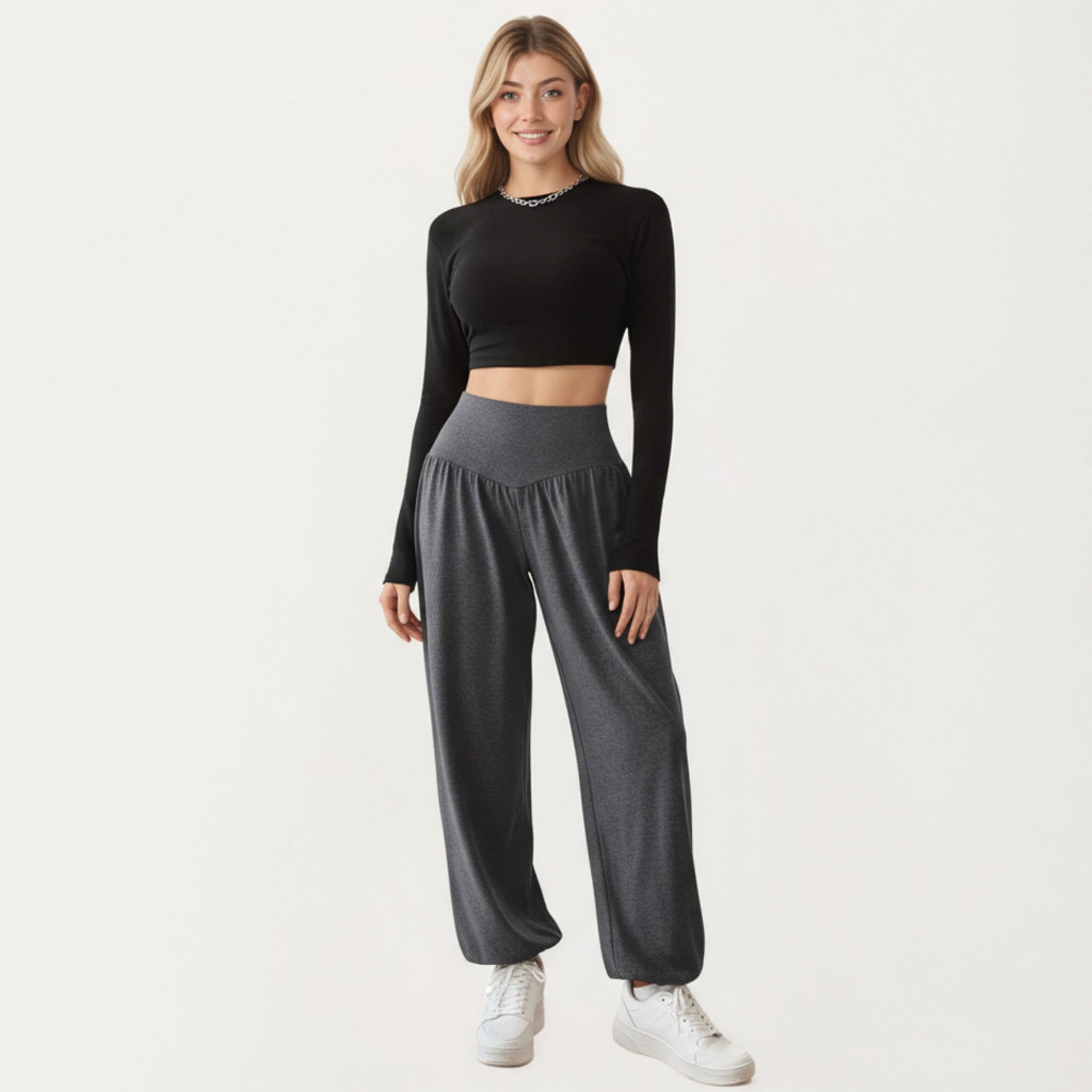 Anna-Kaci Women¡¯s High Waist Wide Leg Lounge Pants with Soft Stretch Fabric Flowing Relaxed Silhouette and Gathered Waistline Detail