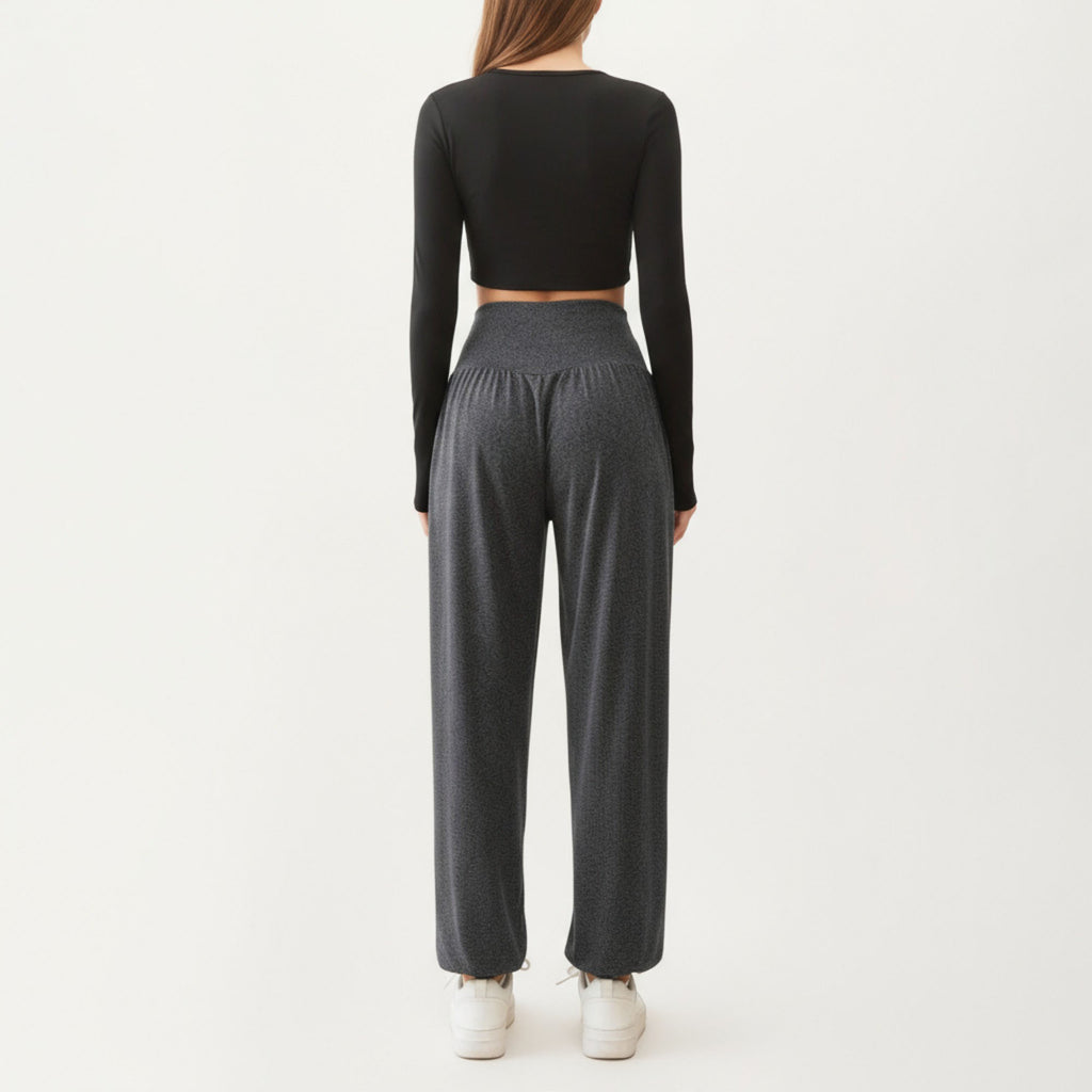 Anna-Kaci Women¡¯s High Waist Wide Leg Lounge Pants with Soft Stretch Fabric Flowing Relaxed Silhouette and Gathered Waistline Detail