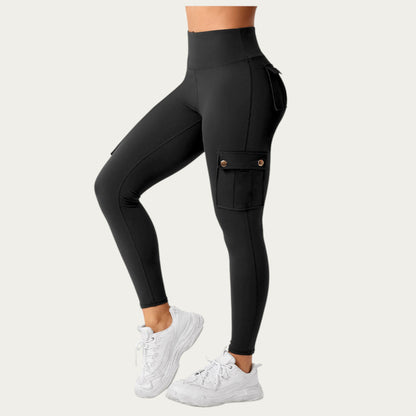 Anna-Kaci Active Women¡¯s Cargo Pocket Leggings with Smooth Stretch Fabric Supportive Waistband and Sleek Form-Fitting Silhouette