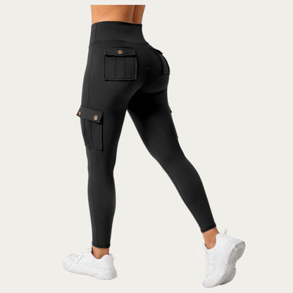 Anna-Kaci Active Women¡¯s Cargo Pocket Leggings with Smooth Stretch Fabric Supportive Waistband and Sleek Form-Fitting Silhouette