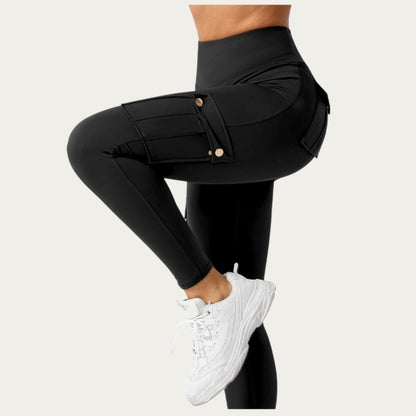 Anna-Kaci Active Women¡¯s Cargo Pocket Leggings with Smooth Stretch Fabric Supportive Waistband and Sleek Form-Fitting Silhouette