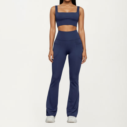 Anna-Kaci Active Women¡¯s Flare Athletic Pants with Wide Supportive Waistband Functional Patch Pockets and Stretch Performance Fabric