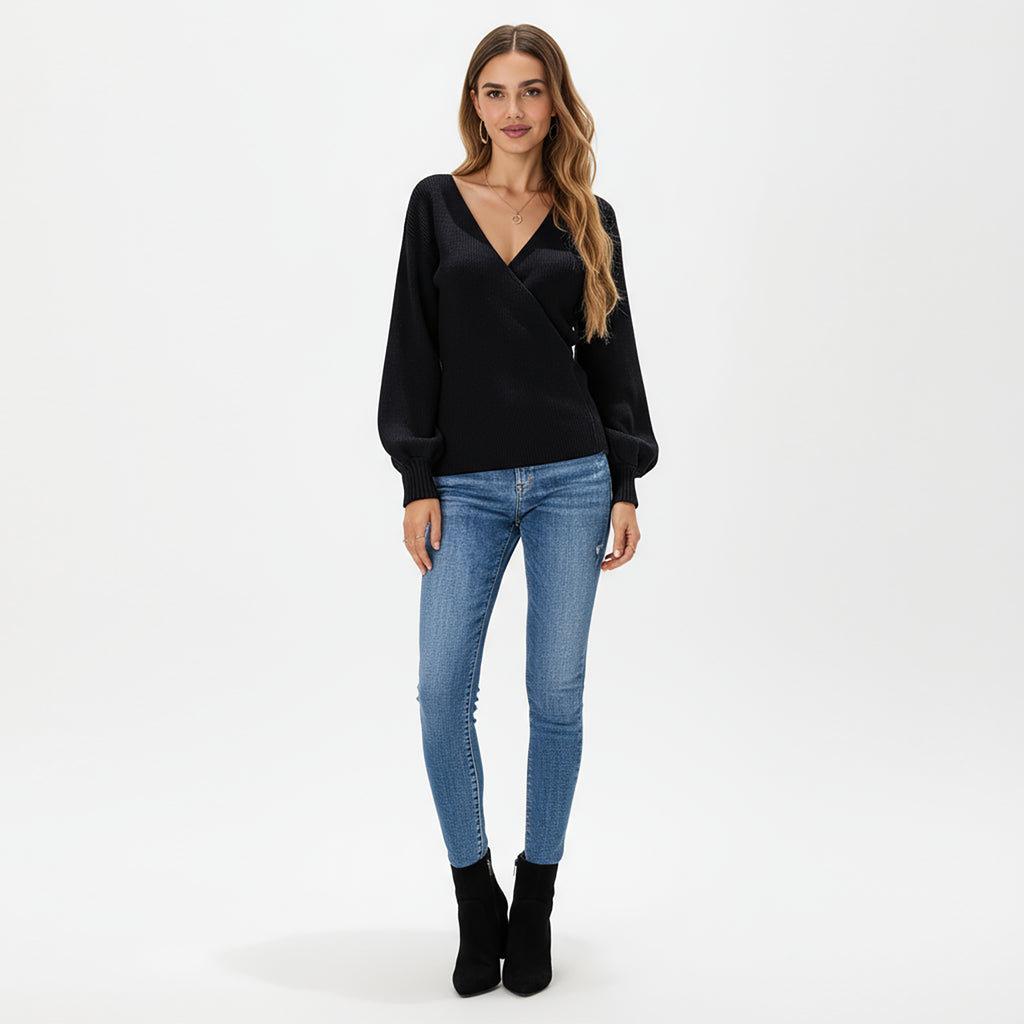 Anna-Kaci Women¡¯s Ribbed Knit Wrap Front Top with Soft Textured Fabric, Long Sleeves and a Flattering V-Neckline for a Smooth Streamlined Look