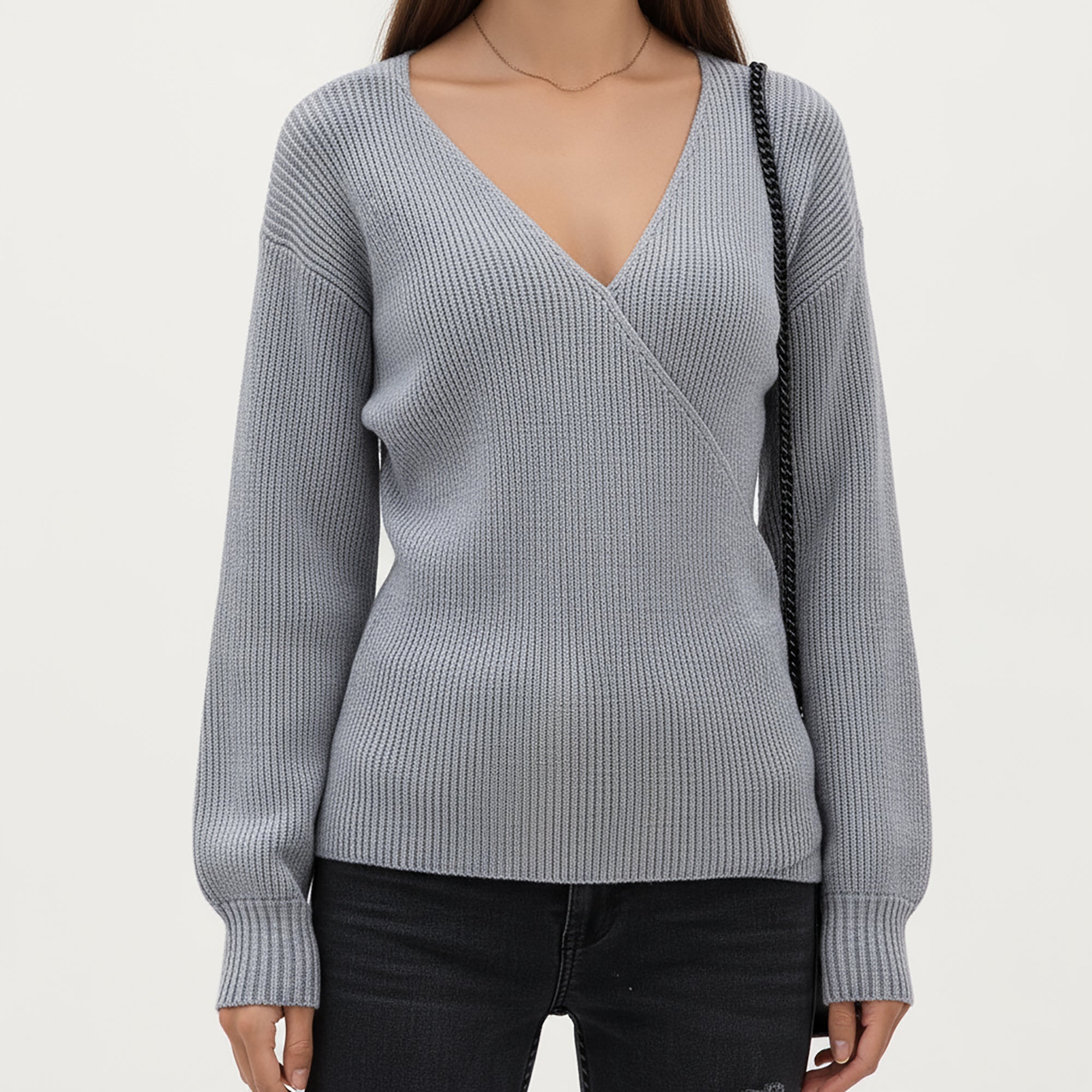 Anna-Kaci Women¡¯s Ribbed Knit Wrap Front Top with Soft Textured Fabric, Long Sleeves and a Flattering V-Neckline for a Smooth Streamlined Look