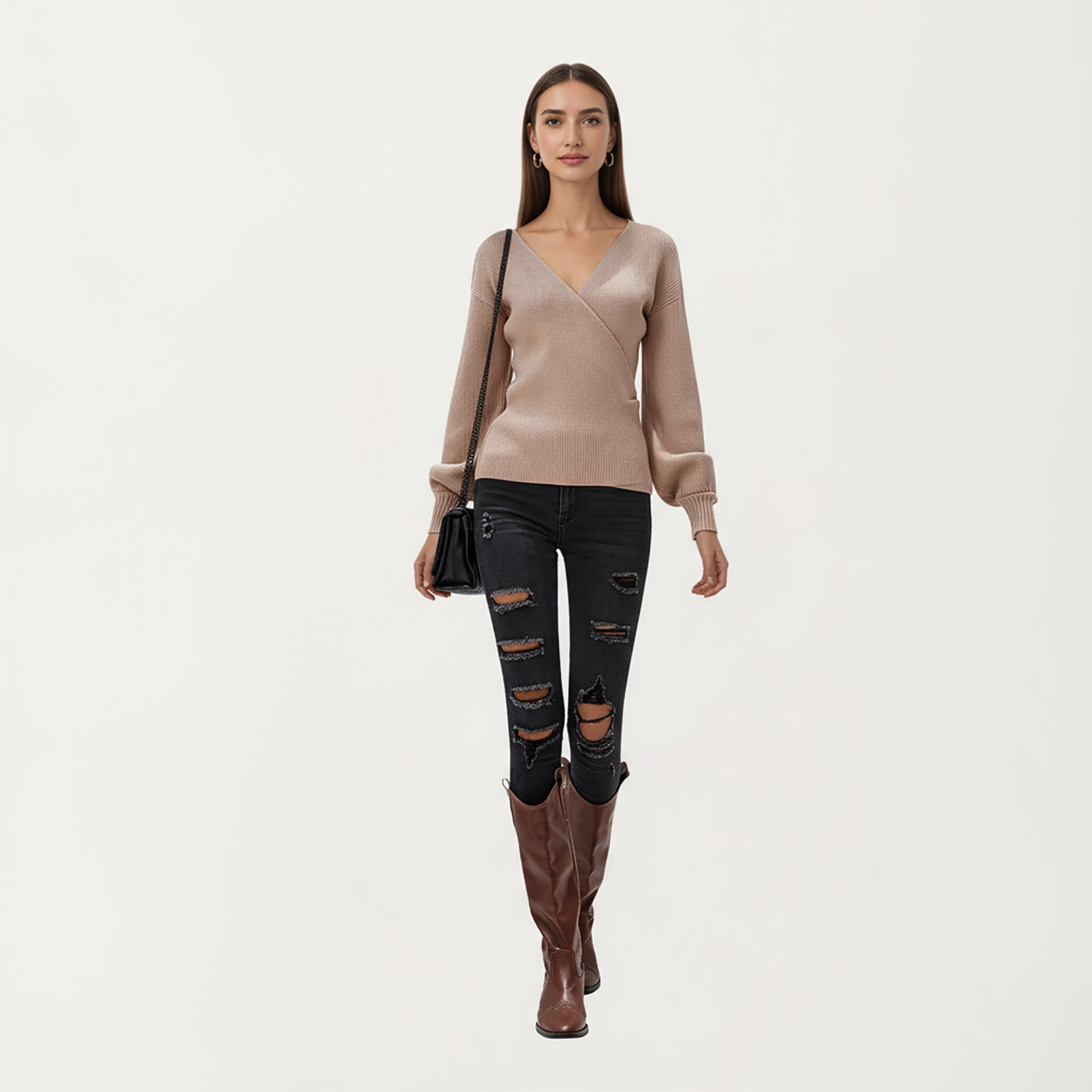 Anna-Kaci Women¡¯s Ribbed Knit Wrap Front Top with Soft Textured Fabric, Long Sleeves and a Flattering V-Neckline for a Smooth Streamlined Look