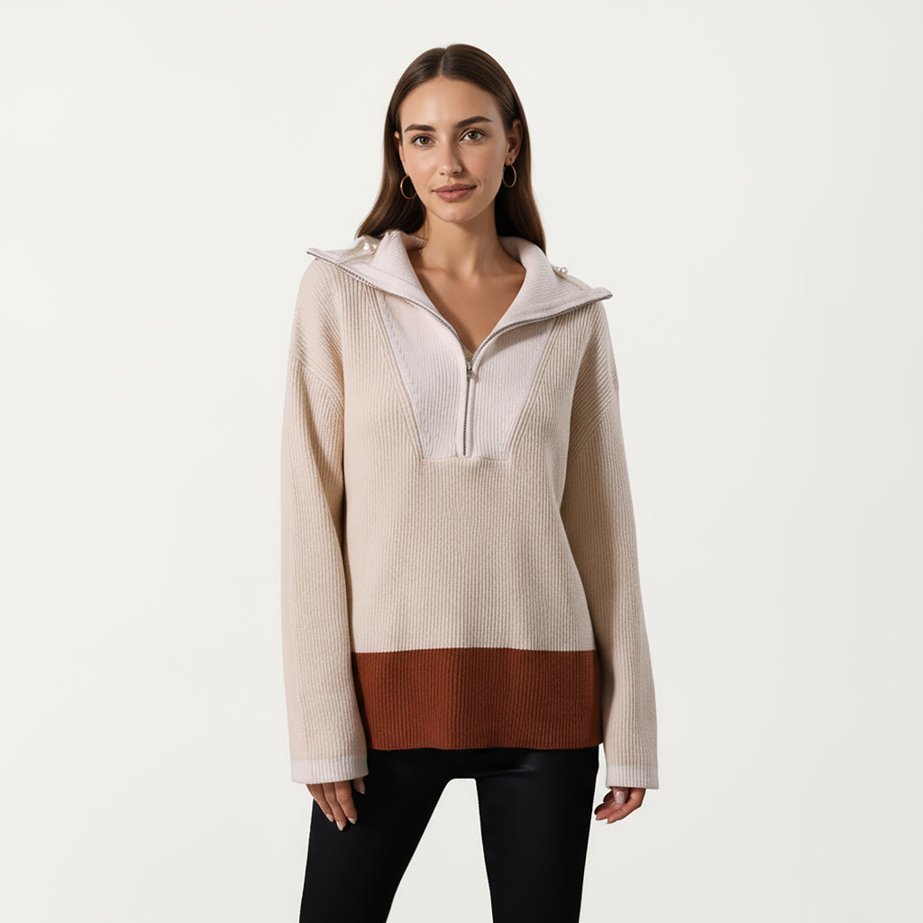 Anna-Kaci Women¡¯s Ribbed Knit Half Zip Top with Soft Textured Fabric, Wide Foldover Collar and Long Sleeves for a Smooth Relaxed Silhouette
