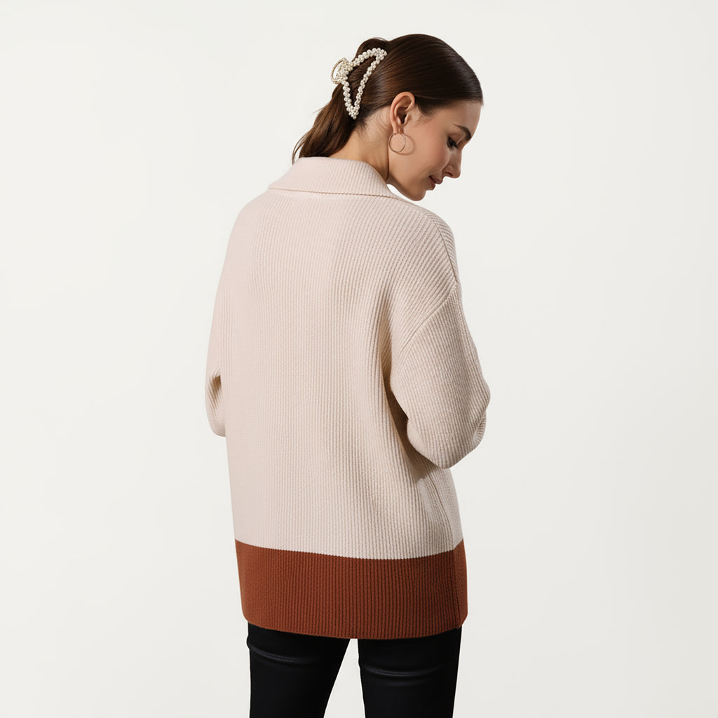Anna-Kaci Women¡¯s Ribbed Knit Half Zip Top with Soft Textured Fabric, Wide Foldover Collar and Long Sleeves for a Smooth Relaxed Silhouette