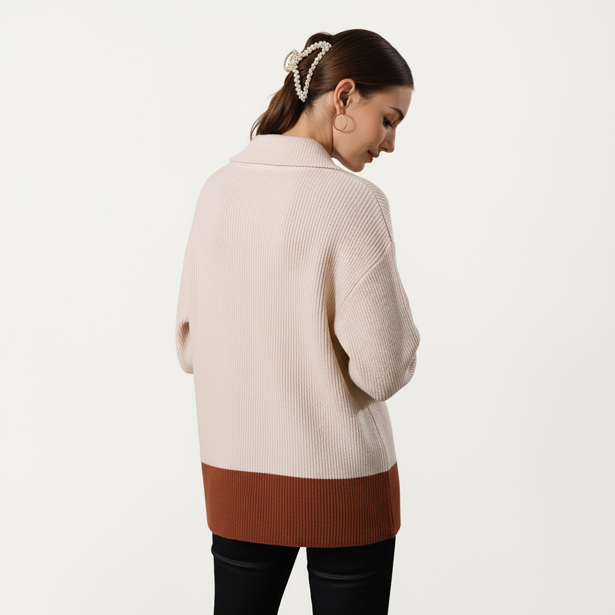 Anna-Kaci Women¡¯s Ribbed Knit Half Zip Top with Soft Textured Fabric, Wide Foldover Collar and Long Sleeves for a Smooth Relaxed Silhouette