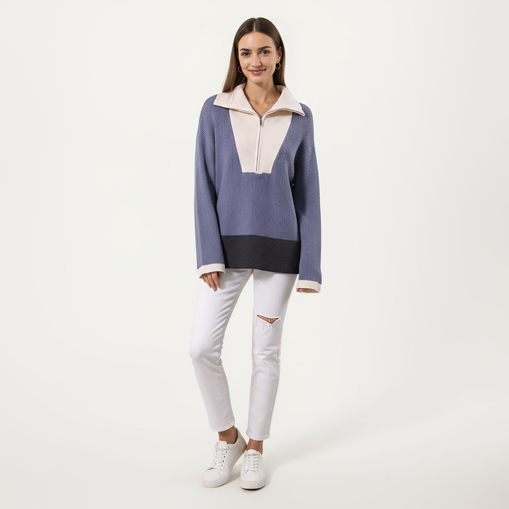 Anna-Kaci Women¡¯s Ribbed Knit Half Zip Top with Soft Textured Fabric, Wide Foldover Collar and Long Sleeves for a Smooth Relaxed Silhouette