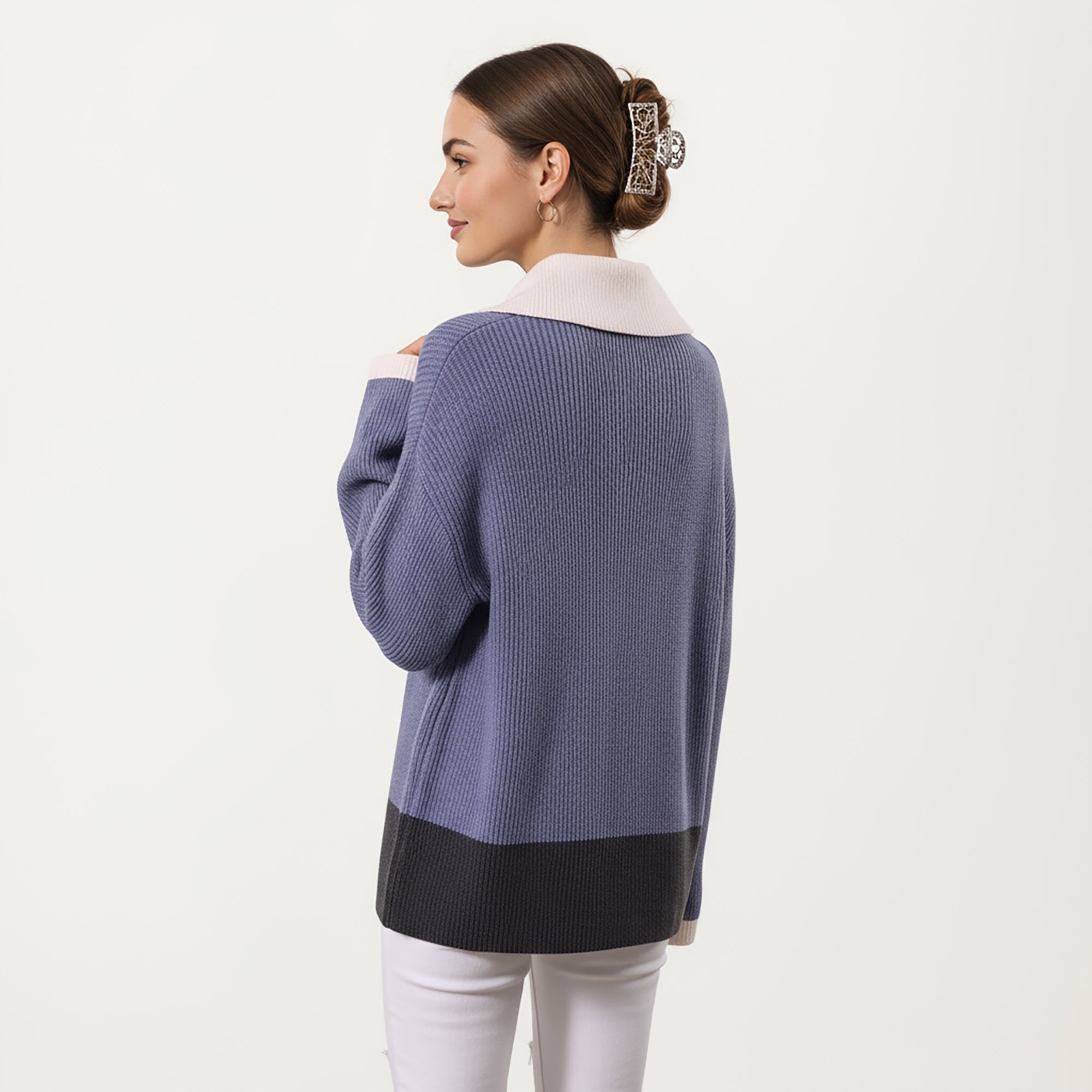 Anna-Kaci Women¡¯s Ribbed Knit Half Zip Top with Soft Textured Fabric, Wide Foldover Collar and Long Sleeves for a Smooth Relaxed Silhouette