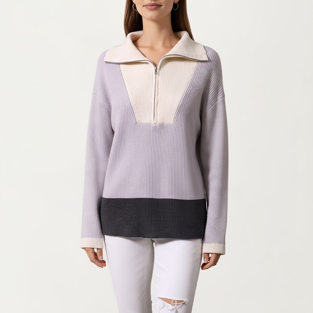 Anna-Kaci Women¡¯s Ribbed Knit Half Zip Top with Soft Textured Fabric, Wide Foldover Collar and Long Sleeves for a Smooth Relaxed Silhouette