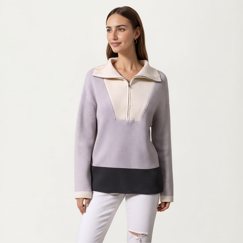 Anna-Kaci Women¡¯s Ribbed Knit Half Zip Top with Soft Textured Fabric, Wide Foldover Collar and Long Sleeves for a Smooth Relaxed Silhouette
