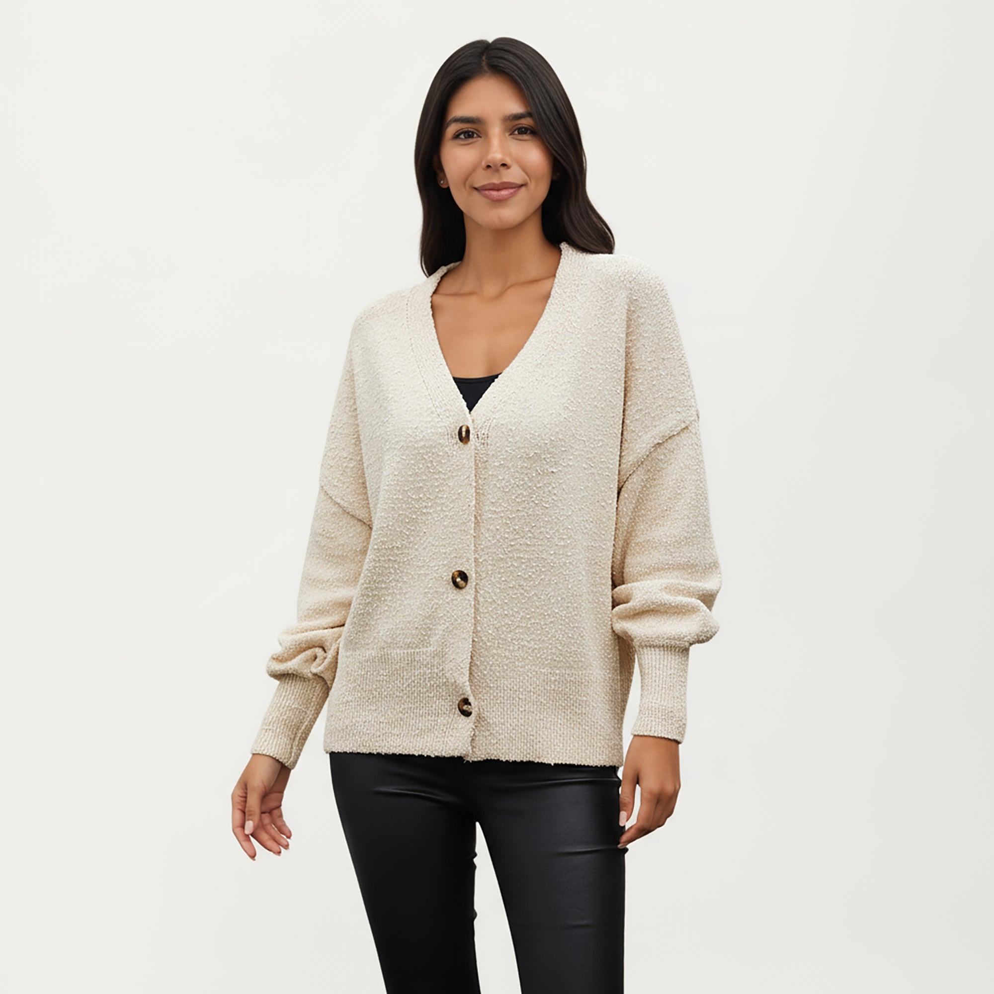 Anna-Kaci Women¡¯s Textured Knit Button Front Top with Soft Cozy Fabric, Relaxed Drop Shoulder Silhouette and Ribbed Edges for Added Structure