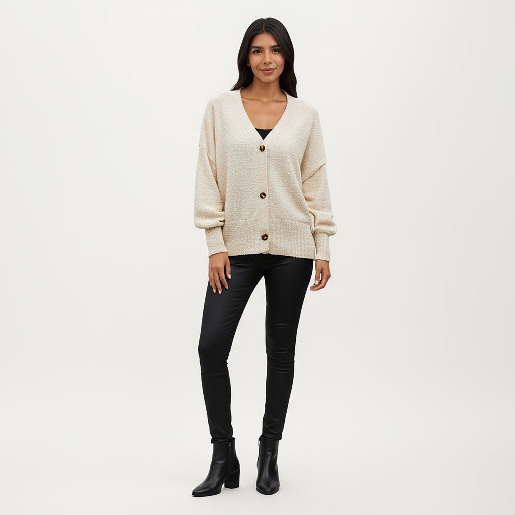 Anna-Kaci Women¡¯s Textured Knit Button Front Top with Soft Cozy Fabric, Relaxed Drop Shoulder Silhouette and Ribbed Edges for Added Structure