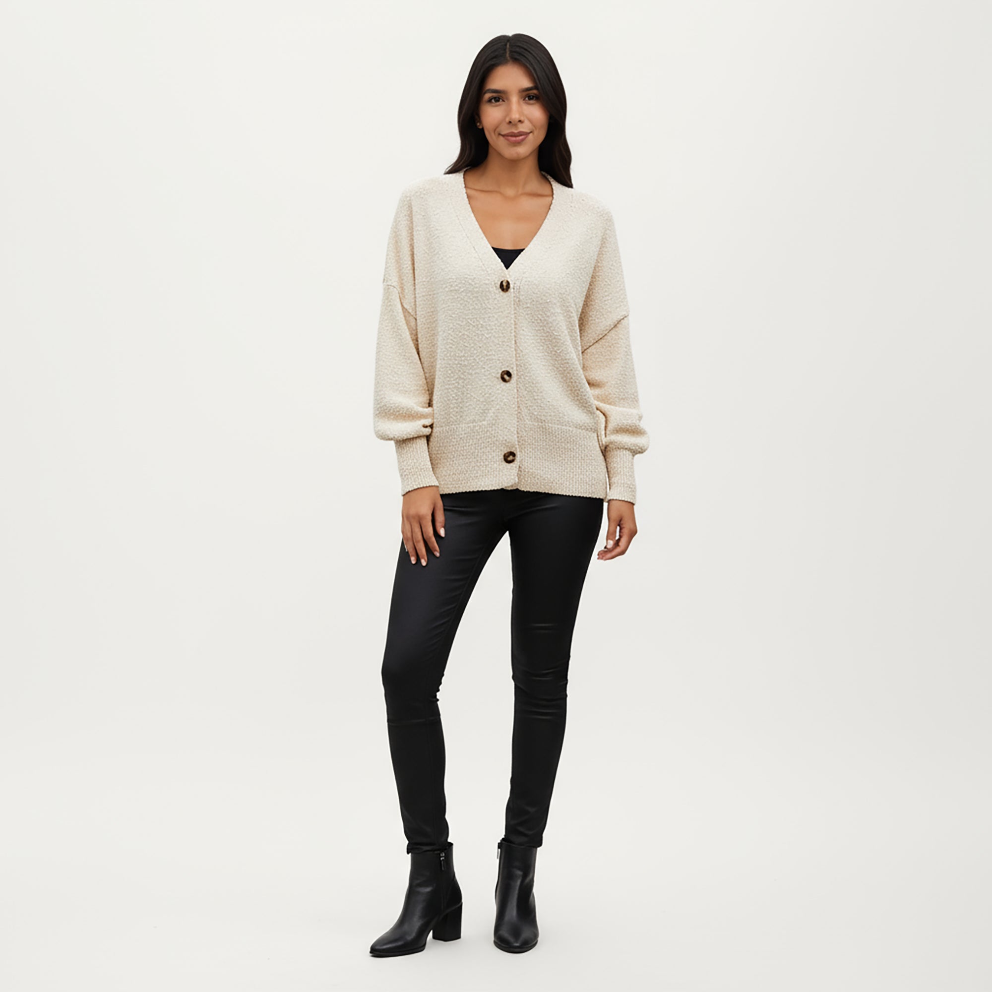 Anna-Kaci Women¡¯s Textured Knit Button Front Top with Soft Cozy Fabric, Relaxed Drop Shoulder Silhouette and Ribbed Edges for Added Structure