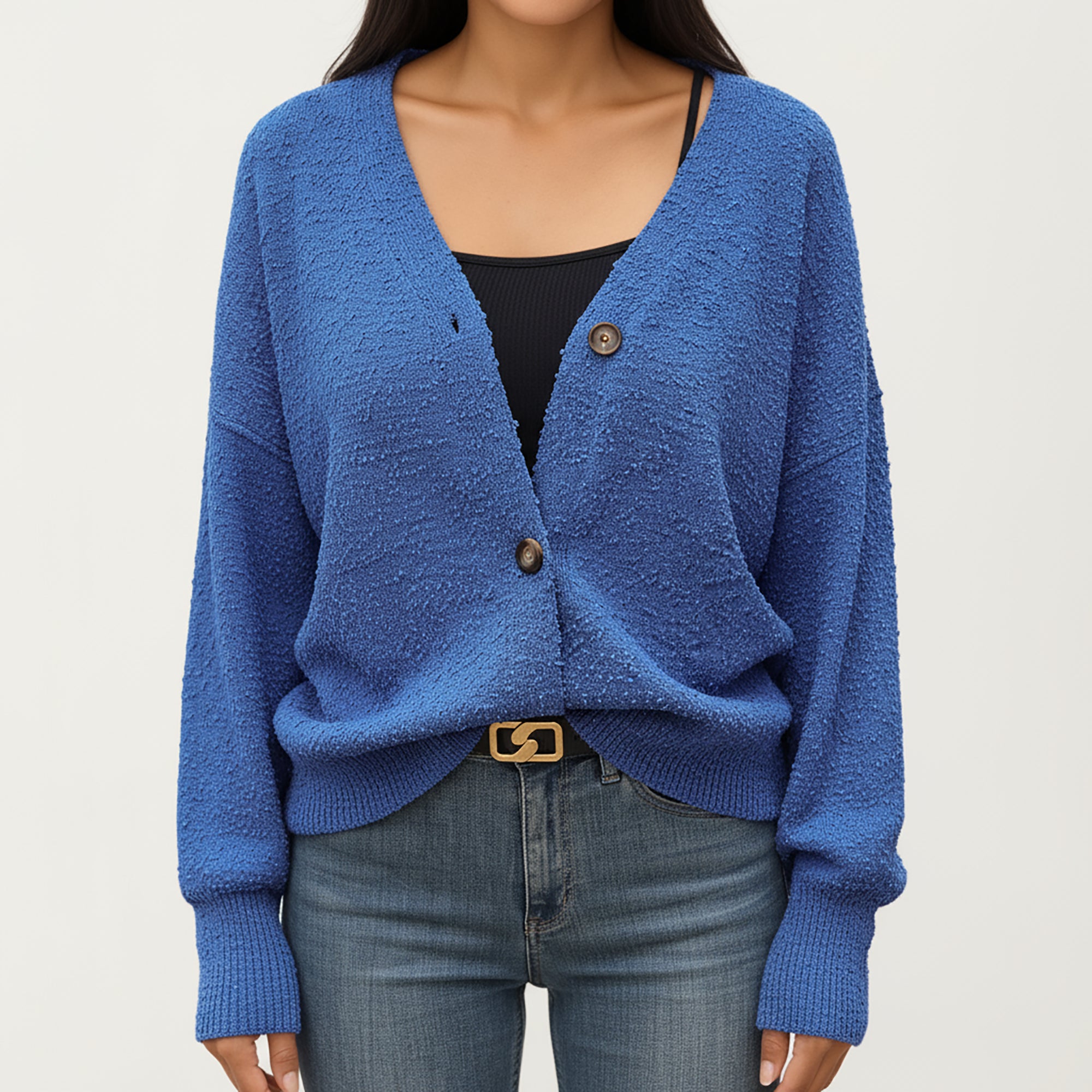 Anna-Kaci Women¡¯s Textured Knit Button Front Top with Soft Cozy Fabric, Relaxed Drop Shoulder Silhouette and Ribbed Edges for Added Structure