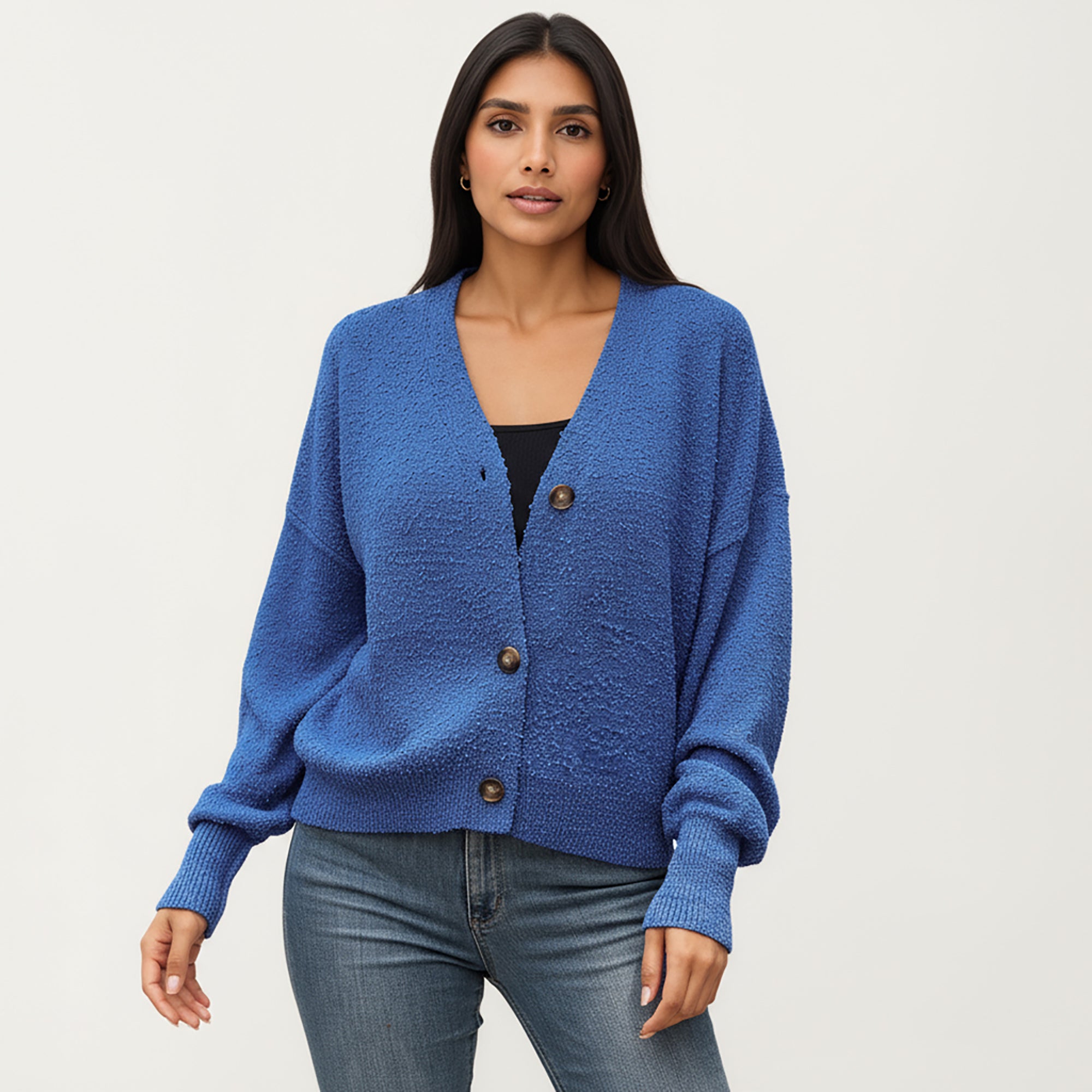 Anna-Kaci Women¡¯s Textured Knit Button Front Top with Soft Cozy Fabric, Relaxed Drop Shoulder Silhouette and Ribbed Edges for Added Structure