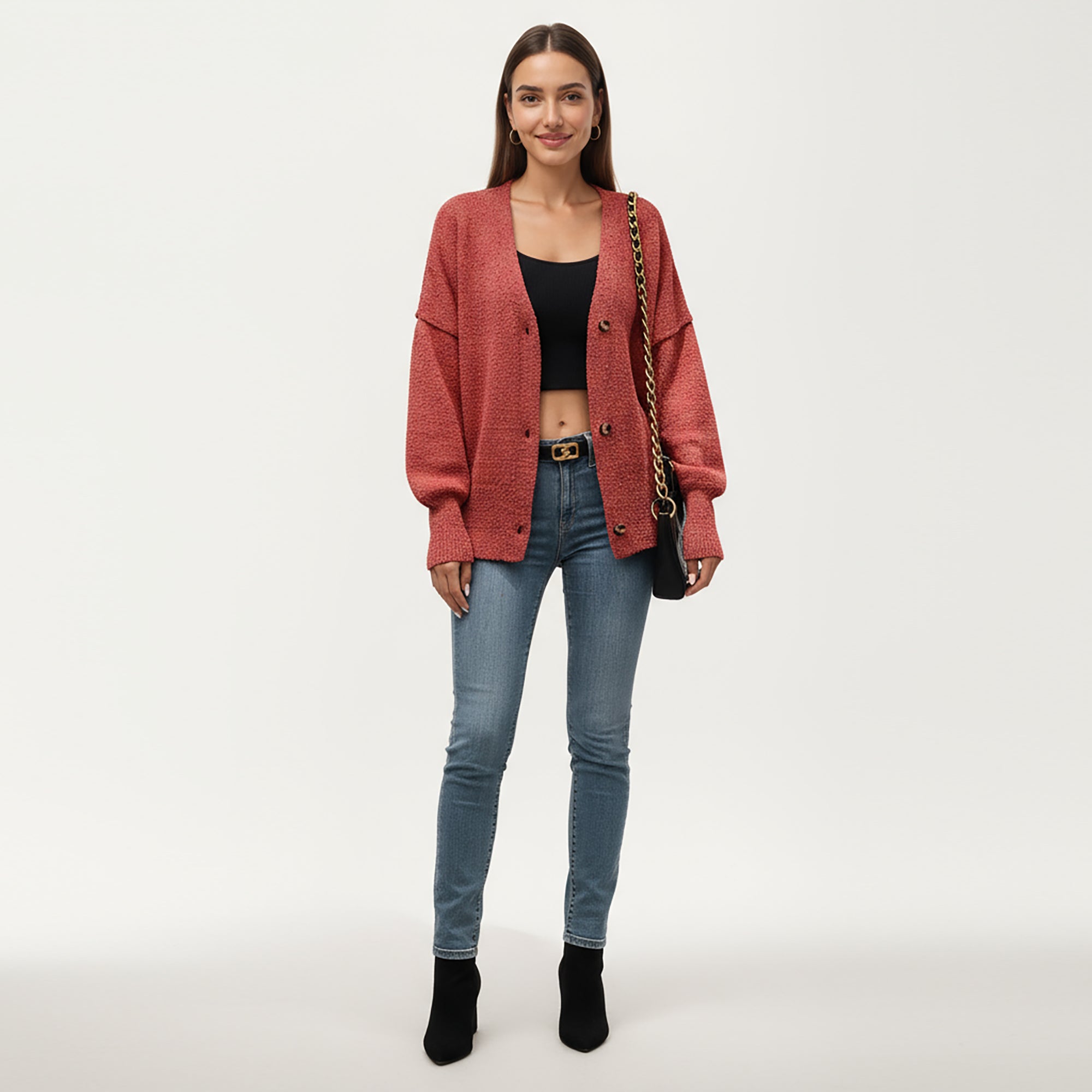 Anna-Kaci Women¡¯s Textured Knit Button Front Top with Soft Cozy Fabric, Relaxed Drop Shoulder Silhouette and Ribbed Edges for Added Structure