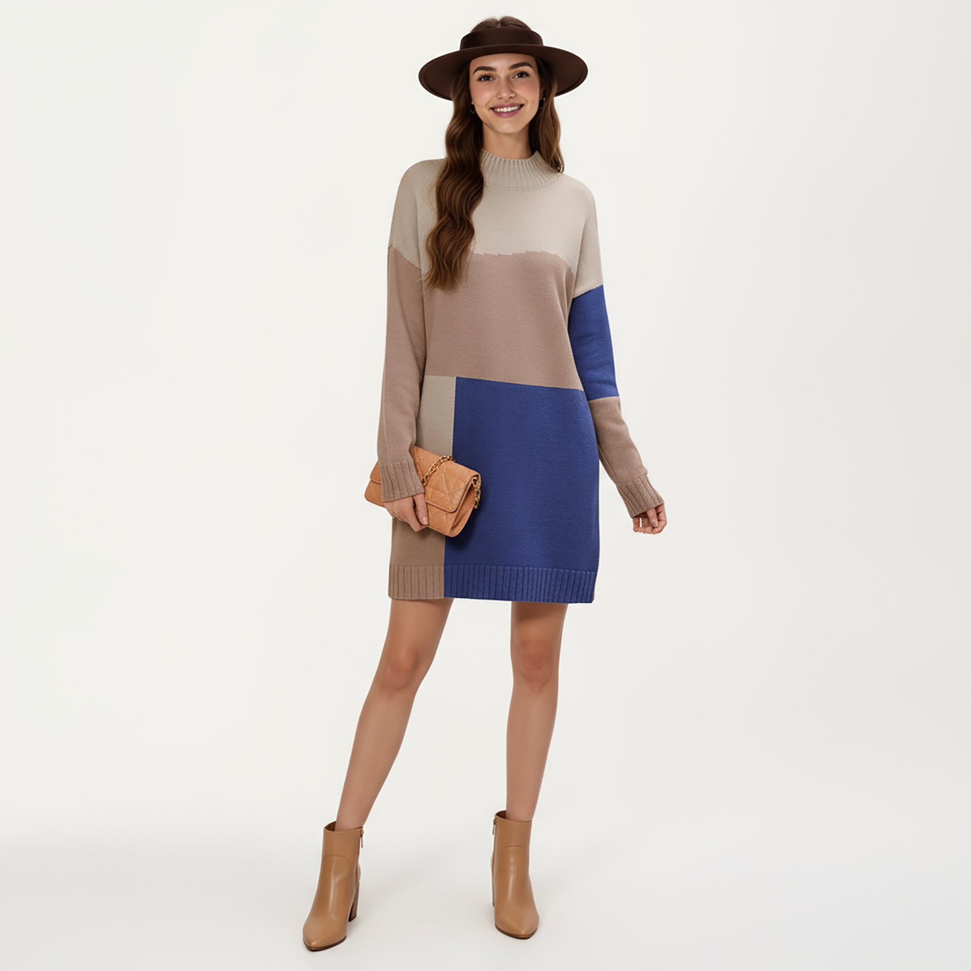 Anna-Kaci Women¡ ̄s Colorblock Knit Sweater Dress with Long Sleeves, Soft Ribbed Edges and Relaxed Straight Silhouette for Effortless Comfort, Small 4