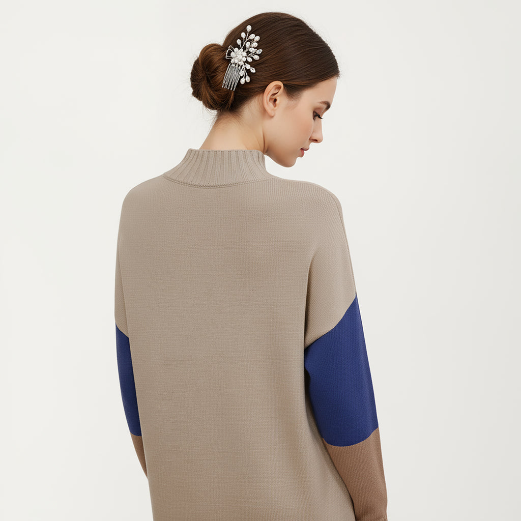 Anna-Kaci Women¡¯s Colorblock Knit Sweater Dress with Long Sleeves, Soft Ribbed Edges and Relaxed Straight Silhouette for Effortless Comfort