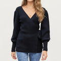 Anna-Kaci Women¡¯s Knit Wrap Top with Long Sleeves, Soft Textured Ribbed Fabric and Side Tie Detail Creating a Flattering Feminine Silhouette