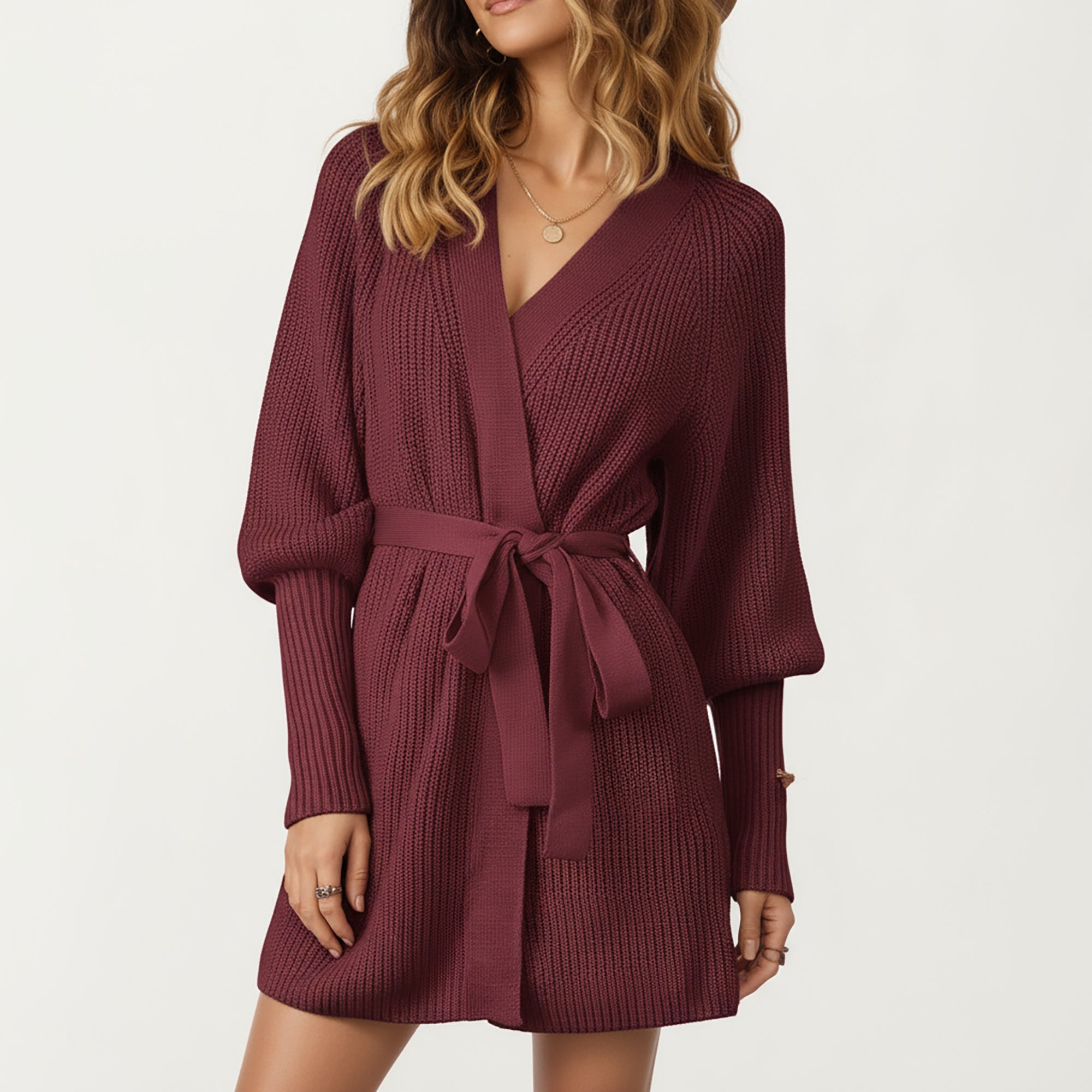 Anna-Kaci Women¡¯s Knit Wrap Top with Long Sleeves, Soft Textured Ribbed Fabric and Adjustable Waist Tie for a Flattering Wrapped Silhouette
