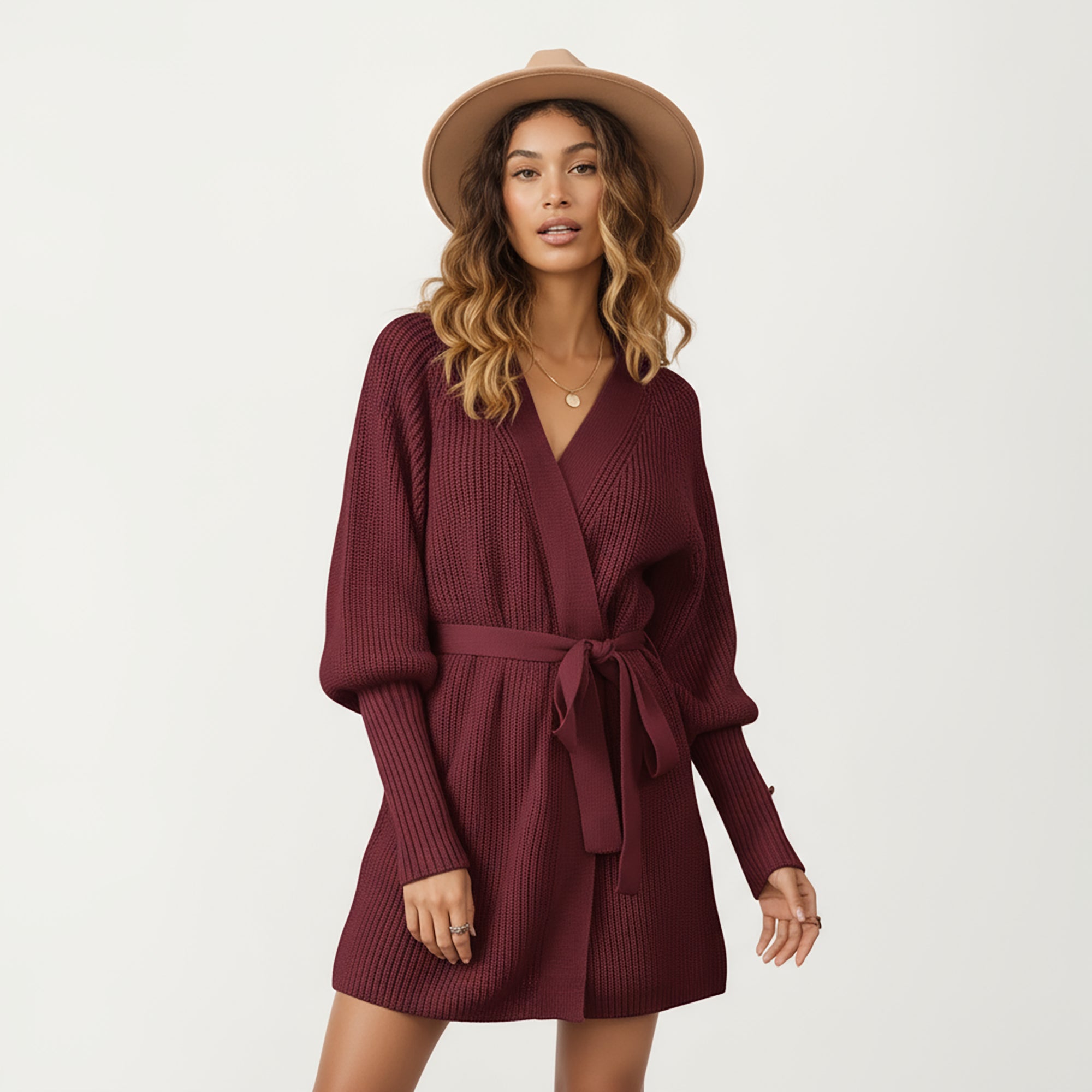 Anna-Kaci Women¡¯s Knit Wrap Top with Long Sleeves, Soft Textured Ribbed Fabric and Adjustable Waist Tie for a Flattering Wrapped Silhouette