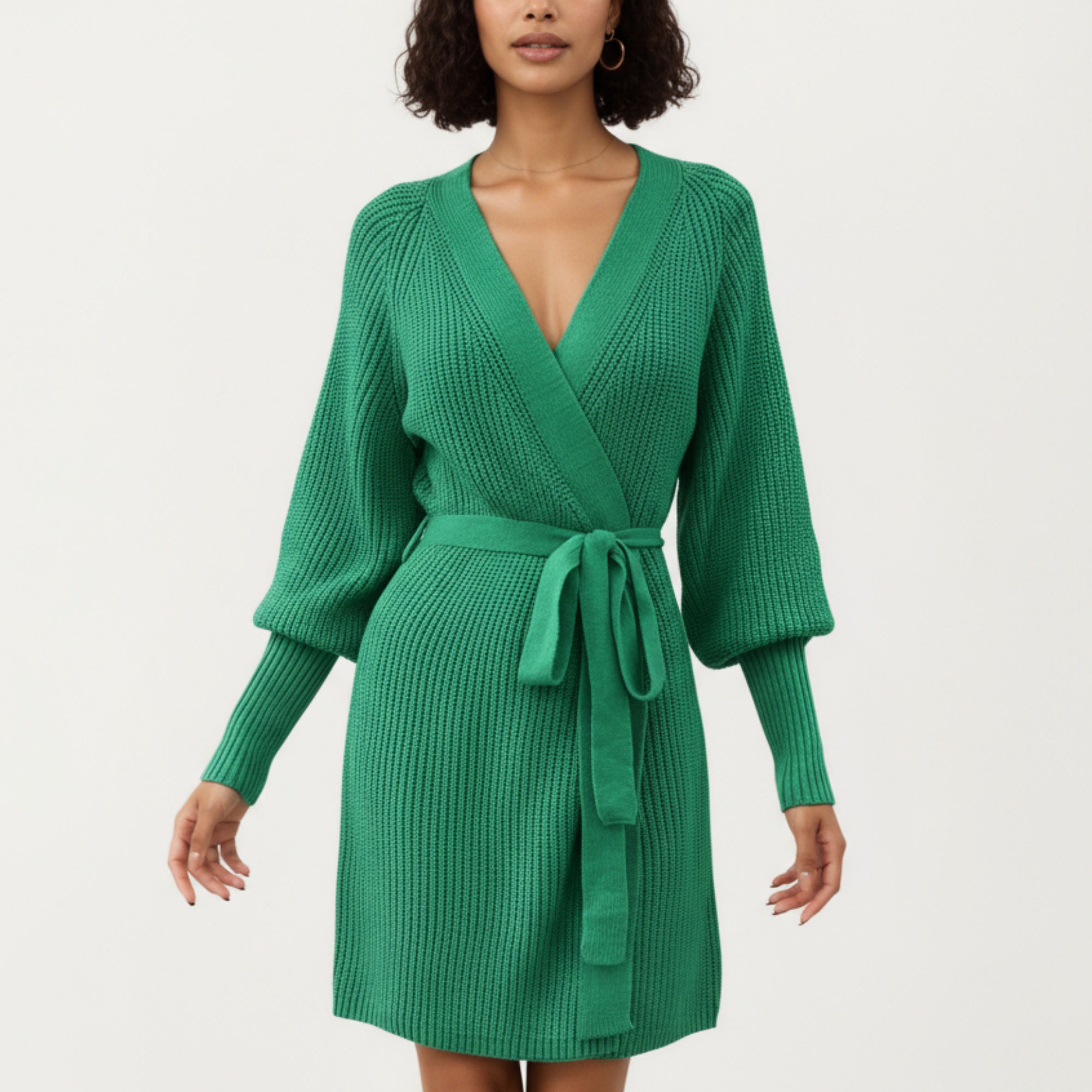 Anna-Kaci Women¡¯s Knit Wrap Top with Long Sleeves, Soft Textured Ribbed Fabric and Adjustable Waist Tie for a Flattering Wrapped Silhouette