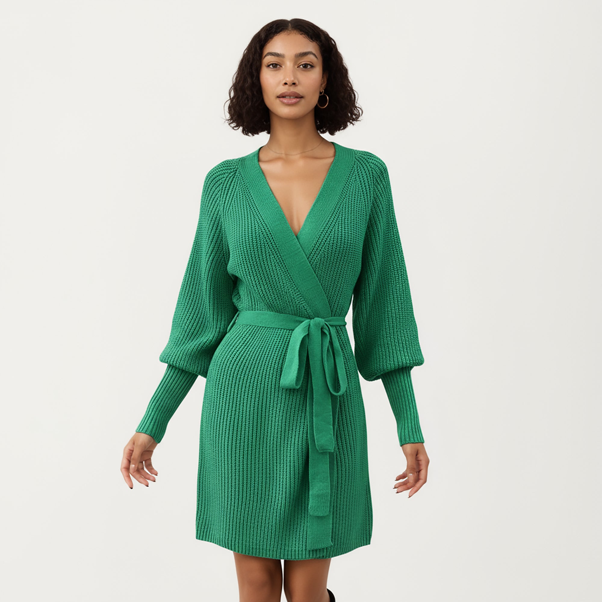 Anna-Kaci Women¡¯s Knit Wrap Top with Long Sleeves, Soft Textured Ribbed Fabric and Adjustable Waist Tie for a Flattering Wrapped Silhouette