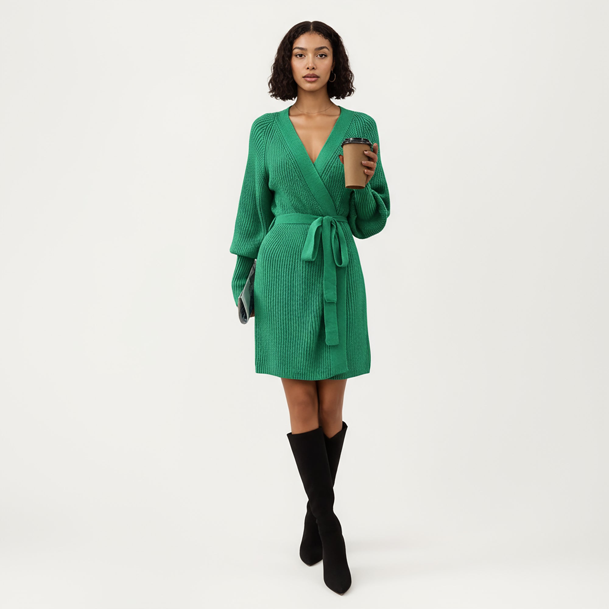 Anna-Kaci Women¡¯s Knit Wrap Top with Long Sleeves, Soft Textured Ribbed Fabric and Adjustable Waist Tie for a Flattering Wrapped Silhouette