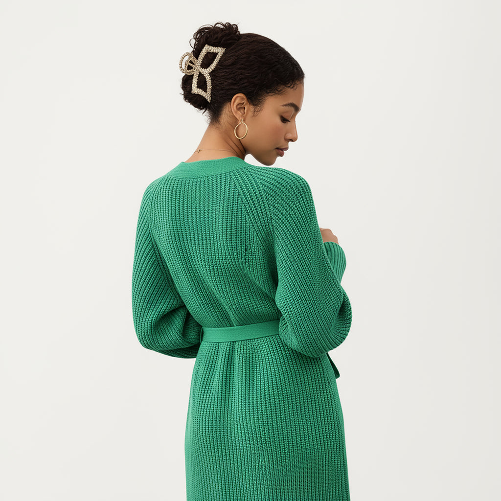 Anna-Kaci Women¡¯s Knit Wrap Top with Long Sleeves, Soft Textured Ribbed Fabric and Adjustable Waist Tie for a Flattering Wrapped Silhouette