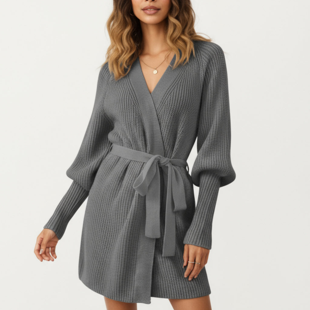 Anna-Kaci Women¡¯s Knit Wrap Top with Long Sleeves, Soft Textured Ribbed Fabric and Adjustable Waist Tie for a Flattering Wrapped Silhouette