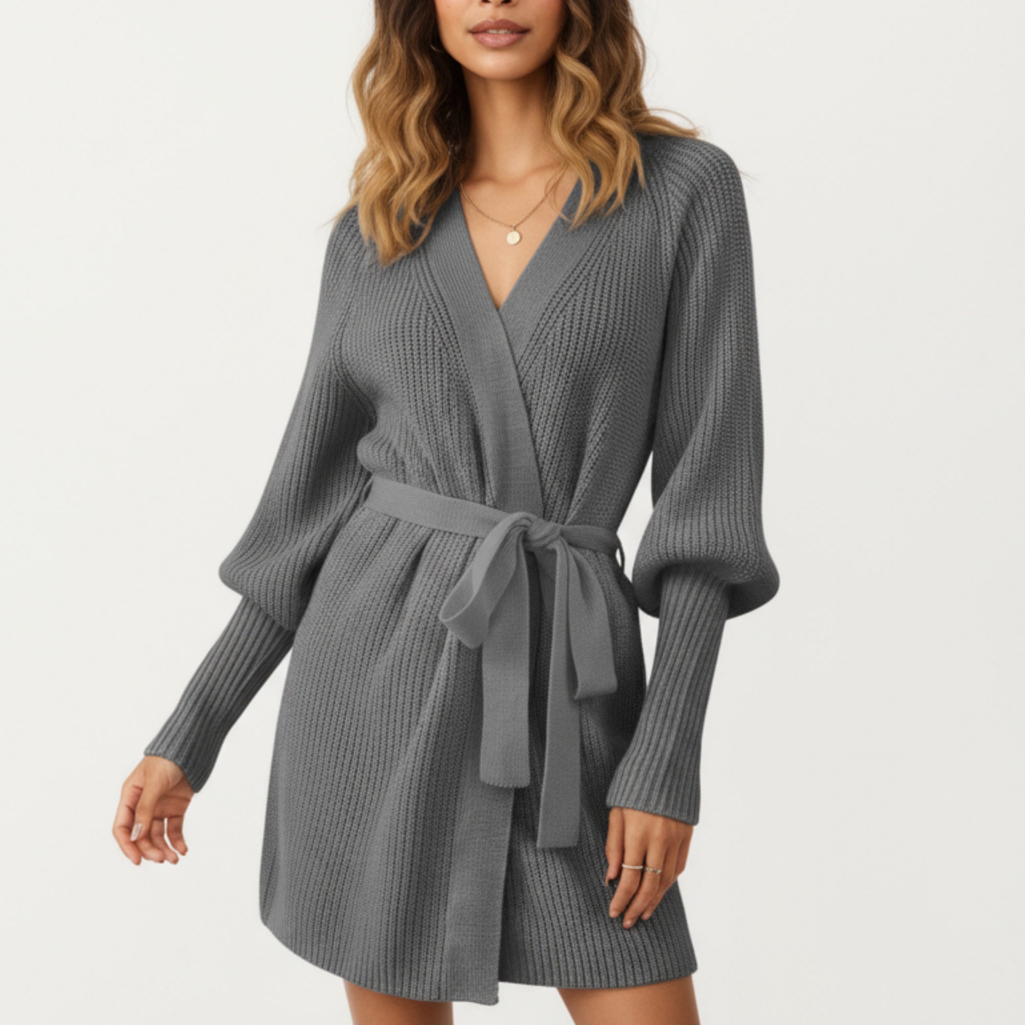 Anna-Kaci Women¡¯s Knit Wrap Top with Long Sleeves, Soft Textured Ribbed Fabric and Adjustable Waist Tie for a Flattering Wrapped Silhouette