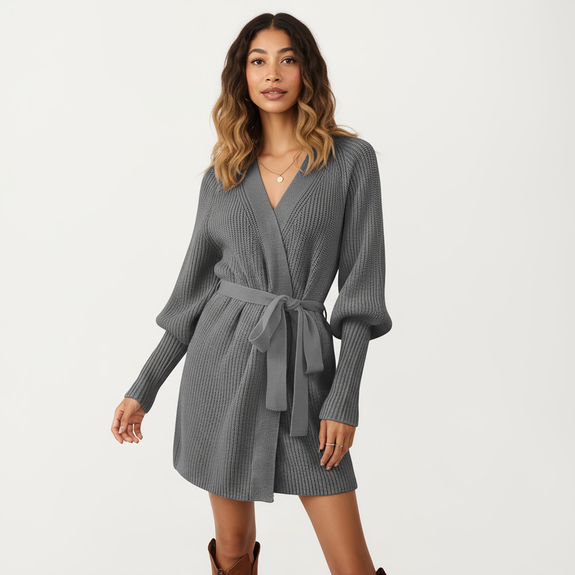 Anna-Kaci Women¡¯s Knit Wrap Top with Long Sleeves, Soft Textured Ribbed Fabric and Adjustable Waist Tie for a Flattering Wrapped Silhouette