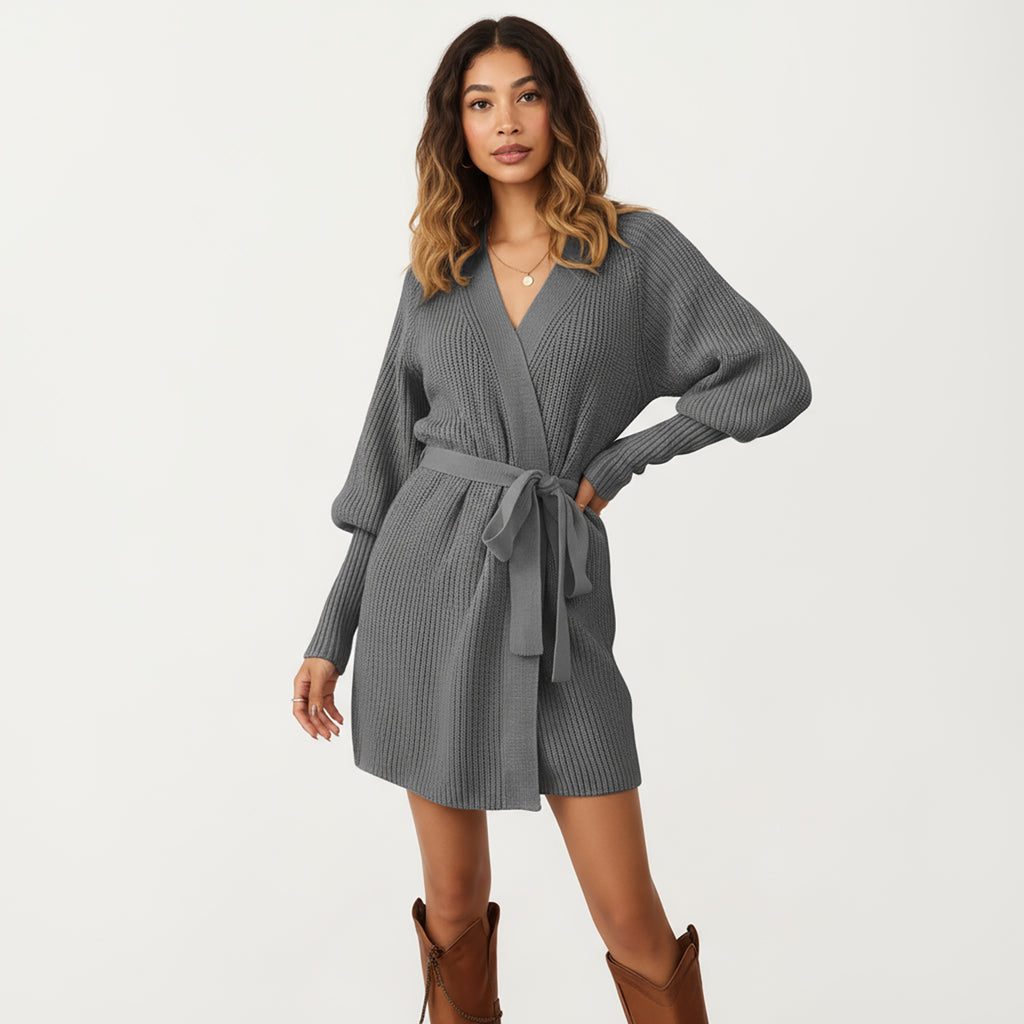 Anna-Kaci Women¡¯s Knit Wrap Top with Long Sleeves, Soft Textured Ribbed Fabric and Adjustable Waist Tie for a Flattering Wrapped Silhouette